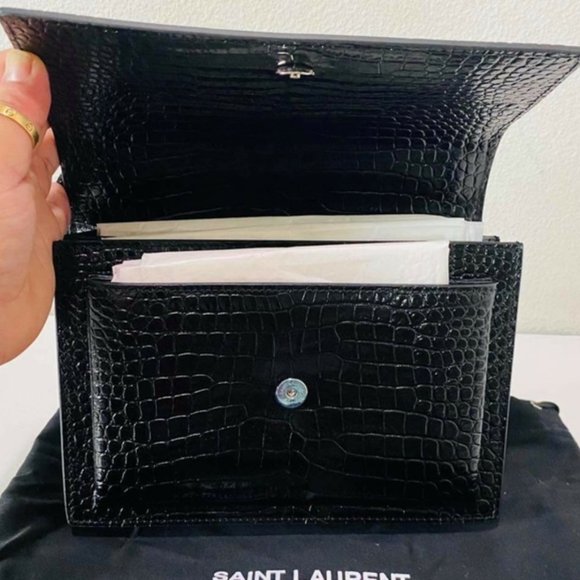 YSL SUNSET Medium Croc black Crossbody Brand New - Picture 10 of 15
